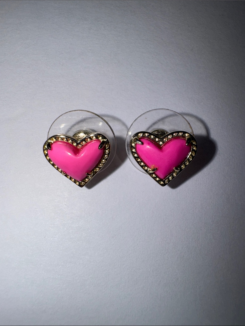 Pink Heart Stud Earrings with Gold Trim